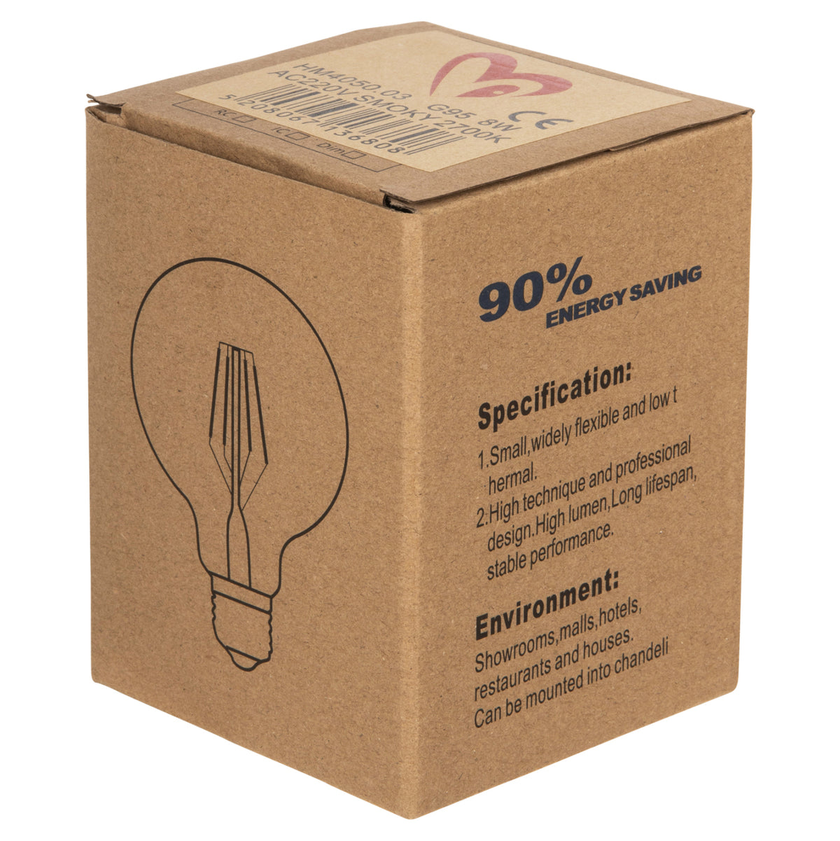 Light Bulb Hm4050.03 Globo Led Filament 8w E27 3000k Smoke Dimmable