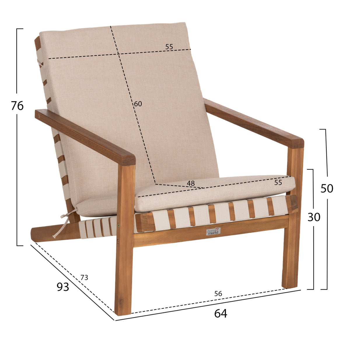 Outdoor Lounge Set 3pcs Dame Hm10982 Acacia Wood--strap Rope & Cushions In Beige