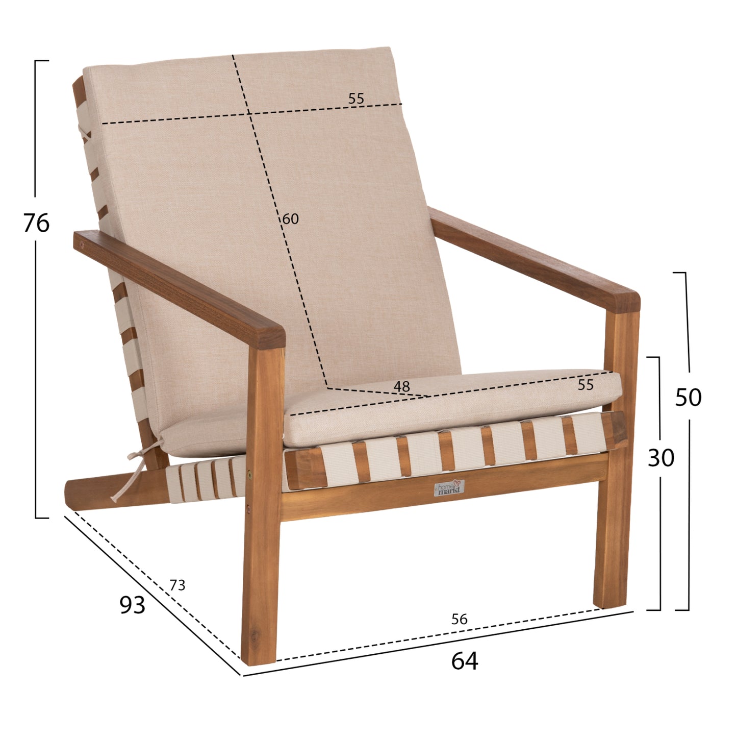 Outdoor Lounge Set 3pcs Dame Hm10982 Acacia Wood--strap Rope & Cushions In Beige