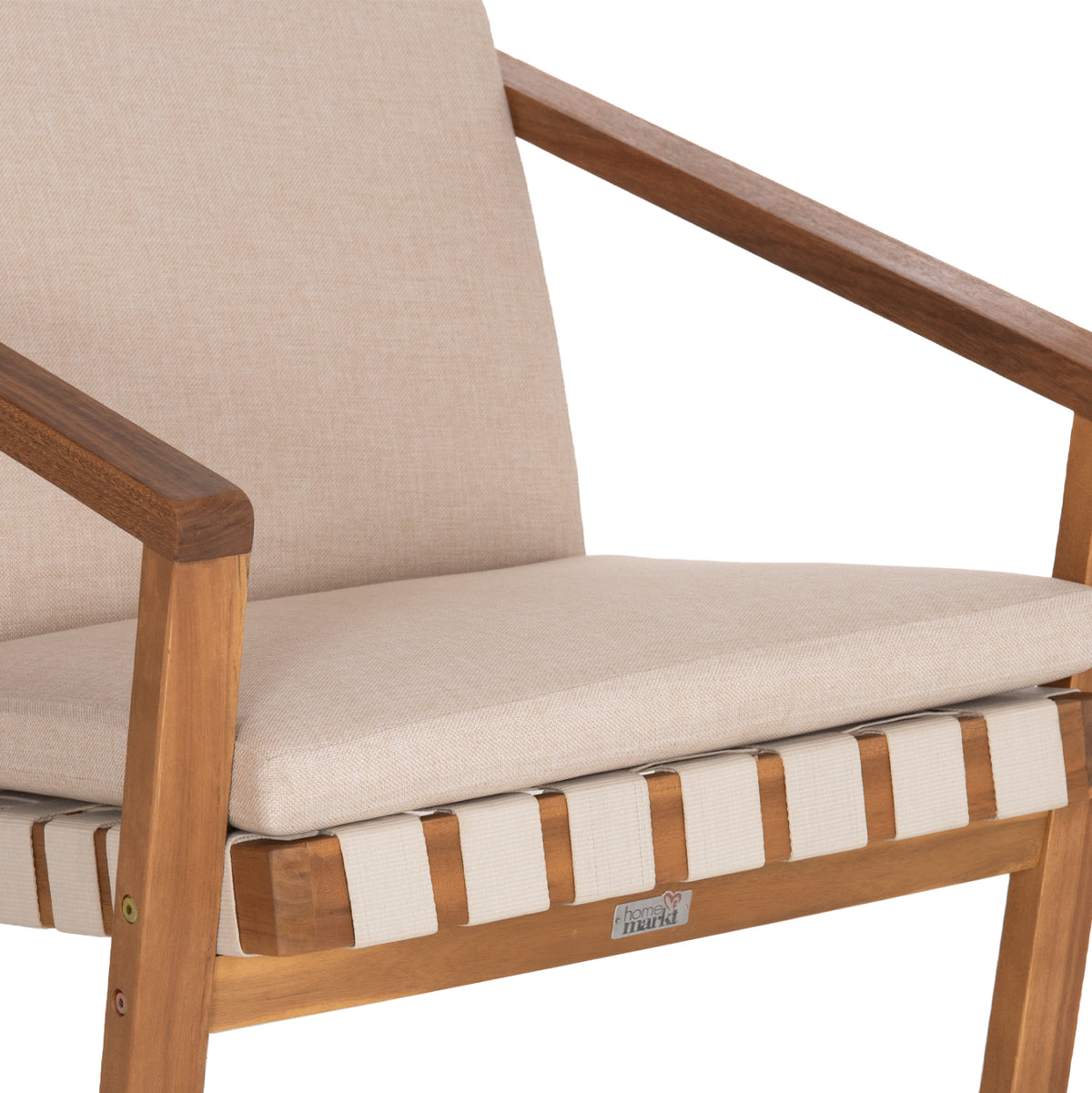 Outdoor Lounge Set 3pcs Dame Hm10982 Acacia Wood--strap Rope & Cushions In Beige