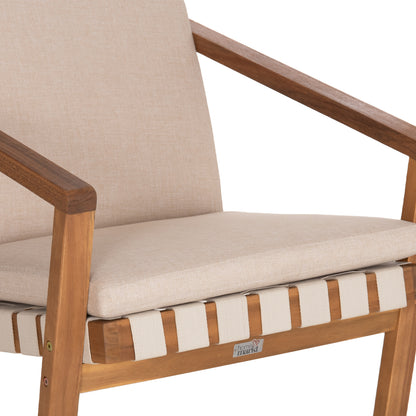 Outdoor Lounge Set 3pcs Dame Hm10982 Acacia Wood--strap Rope & Cushions In Beige