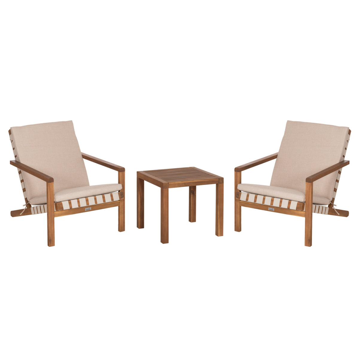 Outdoor Lounge Set 3pcs Dame Hm10982 Acacia Wood--strap Rope & Cushions In Beige