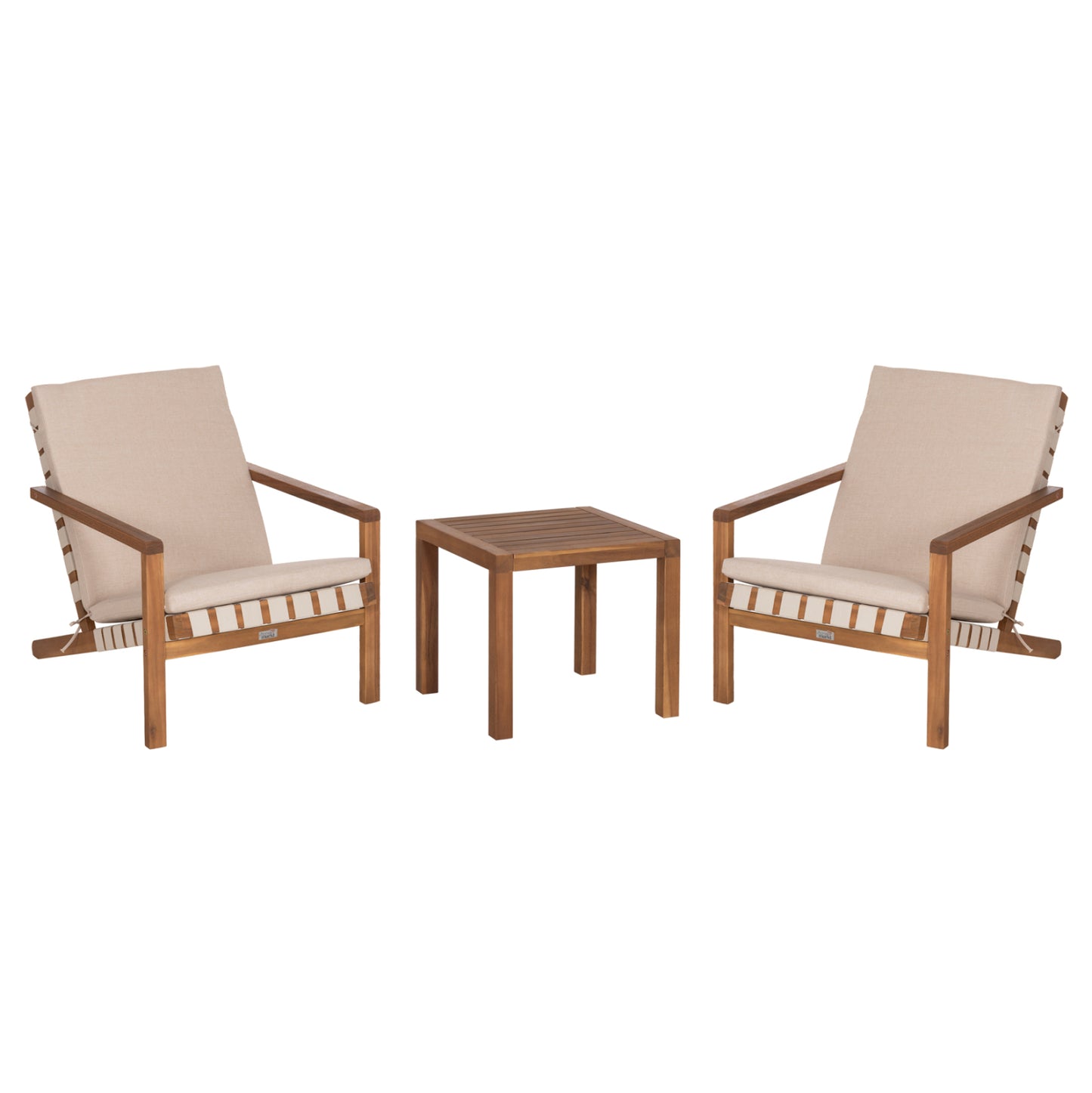 Outdoor Lounge Set 3pcs Dame Hm10982 Acacia Wood--strap Rope & Cushions In Beige