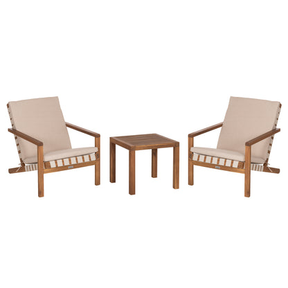 Outdoor Lounge Set 3pcs Dame Hm10982 Acacia Wood--strap Rope & Cushions In Beige