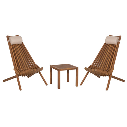Outdoor Lounge Set 3pcs Shigan Hm10993 Acacia Wood--head Cushion In Beige