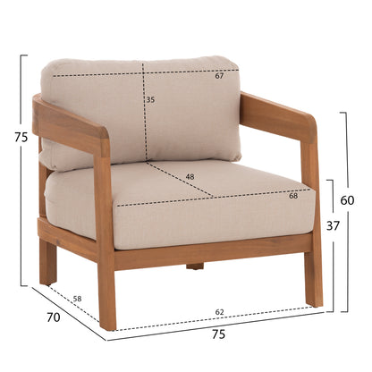 Lounge Set Solara Hm10892 Coffee Table & 2 Lounge Armchairs--acacia Wood-ecru Cushions