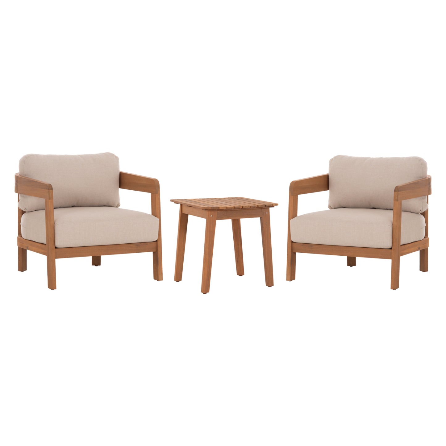 Lounge Set Solara Hm10892 Coffee Table & 2 Lounge Armchairs--acacia Wood-ecru Cushions