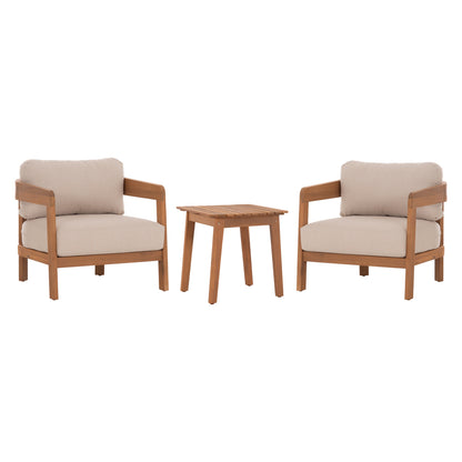 Lounge Set Solara Hm10892 Coffee Table & 2 Lounge Armchairs--acacia Wood-ecru Cushions