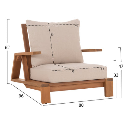 Lounge Set Mirex Hm10893 Coffee Table & 2 Lounge Armchairs--acacia Wood-ecru Cushions