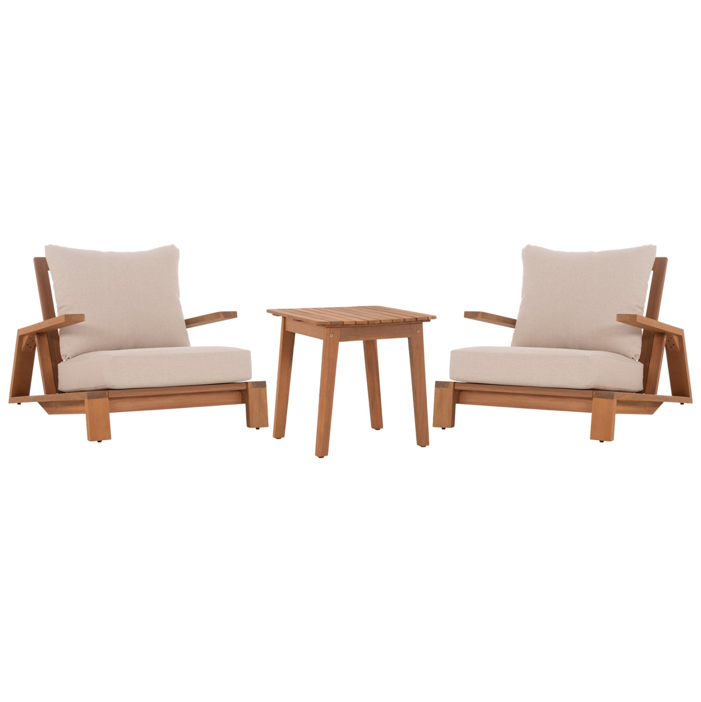 Lounge Set Mirex Hm10893 Coffee Table & 2 Lounge Armchairs--acacia Wood-ecru Cushions