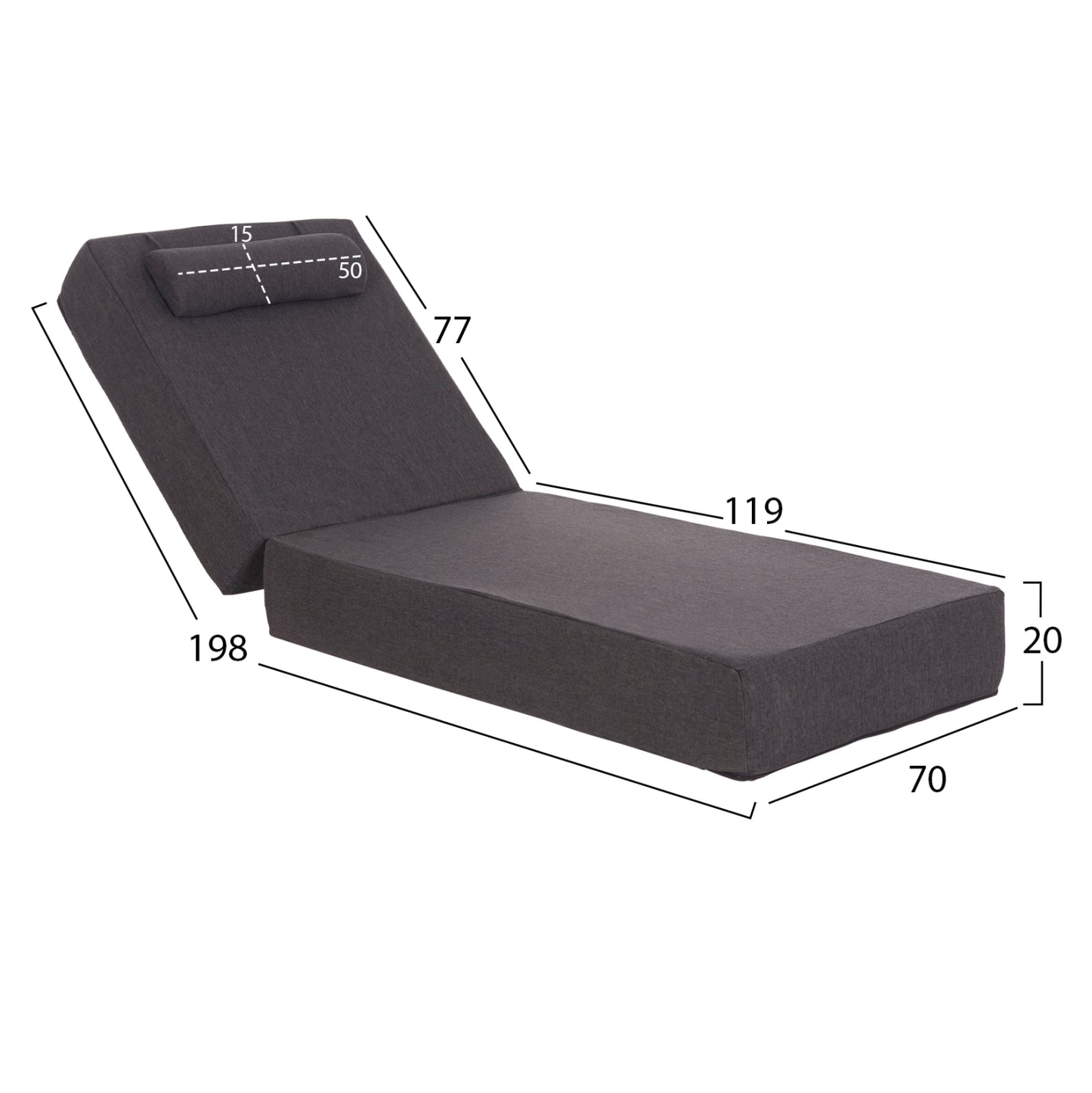 Sunlounger Cushion Kihei Hm21094.03 Olefin In Dark Grey With Foam Filling 198x70x20hcm.