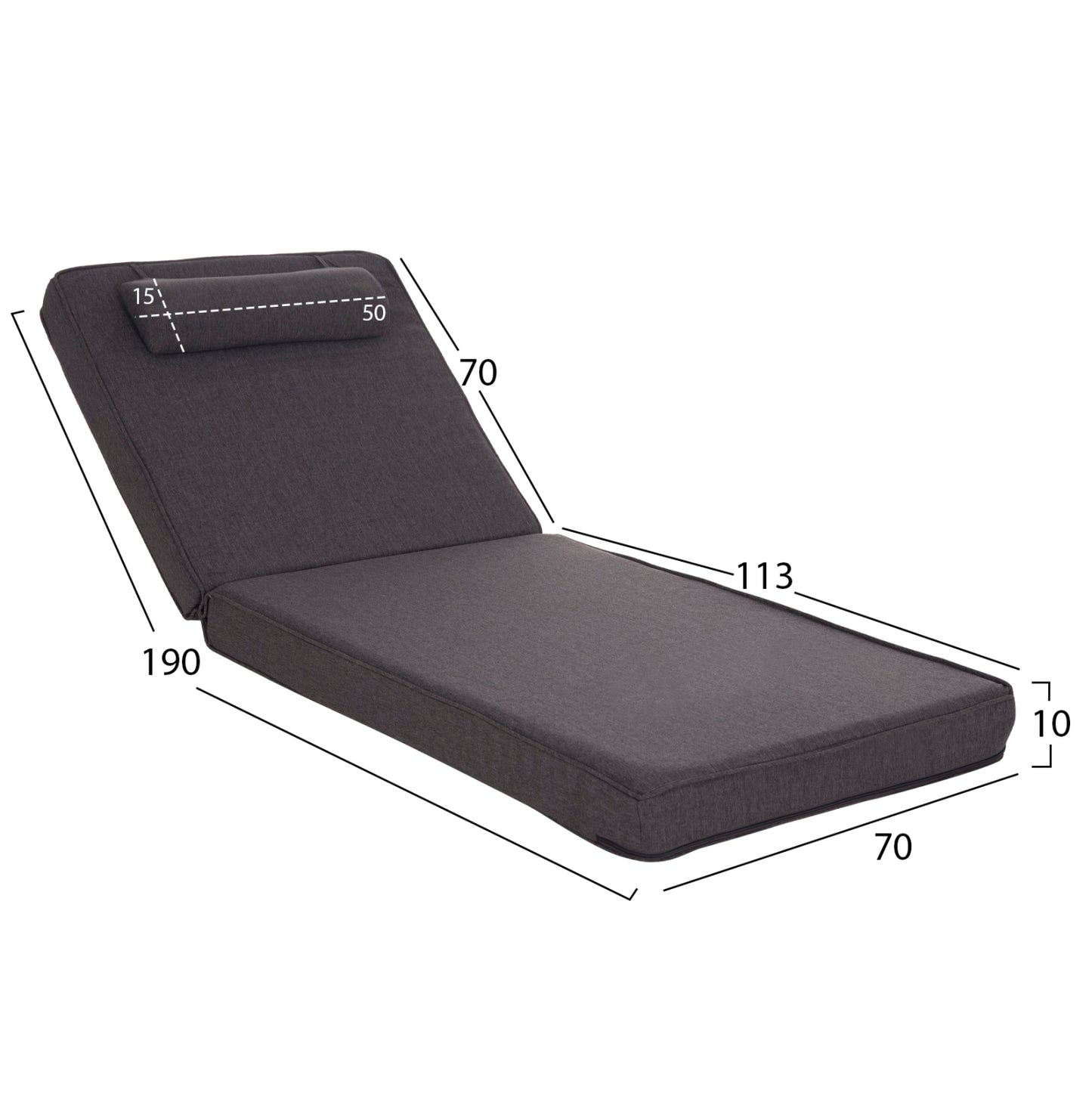 Sunlounger Cushion Akino Hm21095.02 Olefin In Dark Grey With Foam Filling 190x70x10hcm.
