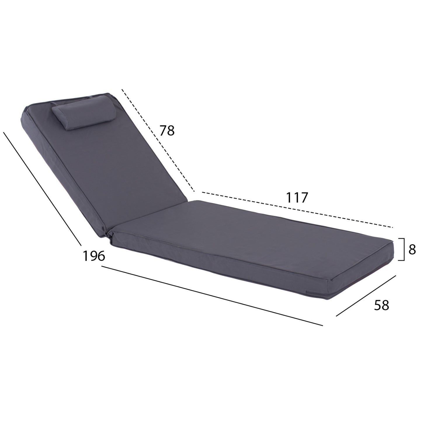 Sunbed Cushion Sifnos Textline Grey Hm11236.30t 196(117+1+78)x58x9cm.
