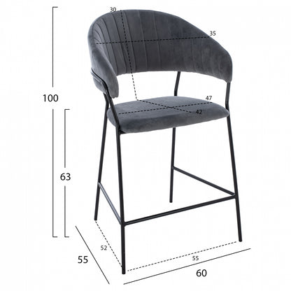 Medium Height Stool ΗΜ8734.01 Gray Velvet With Black Frame 60x55x100y Cm.