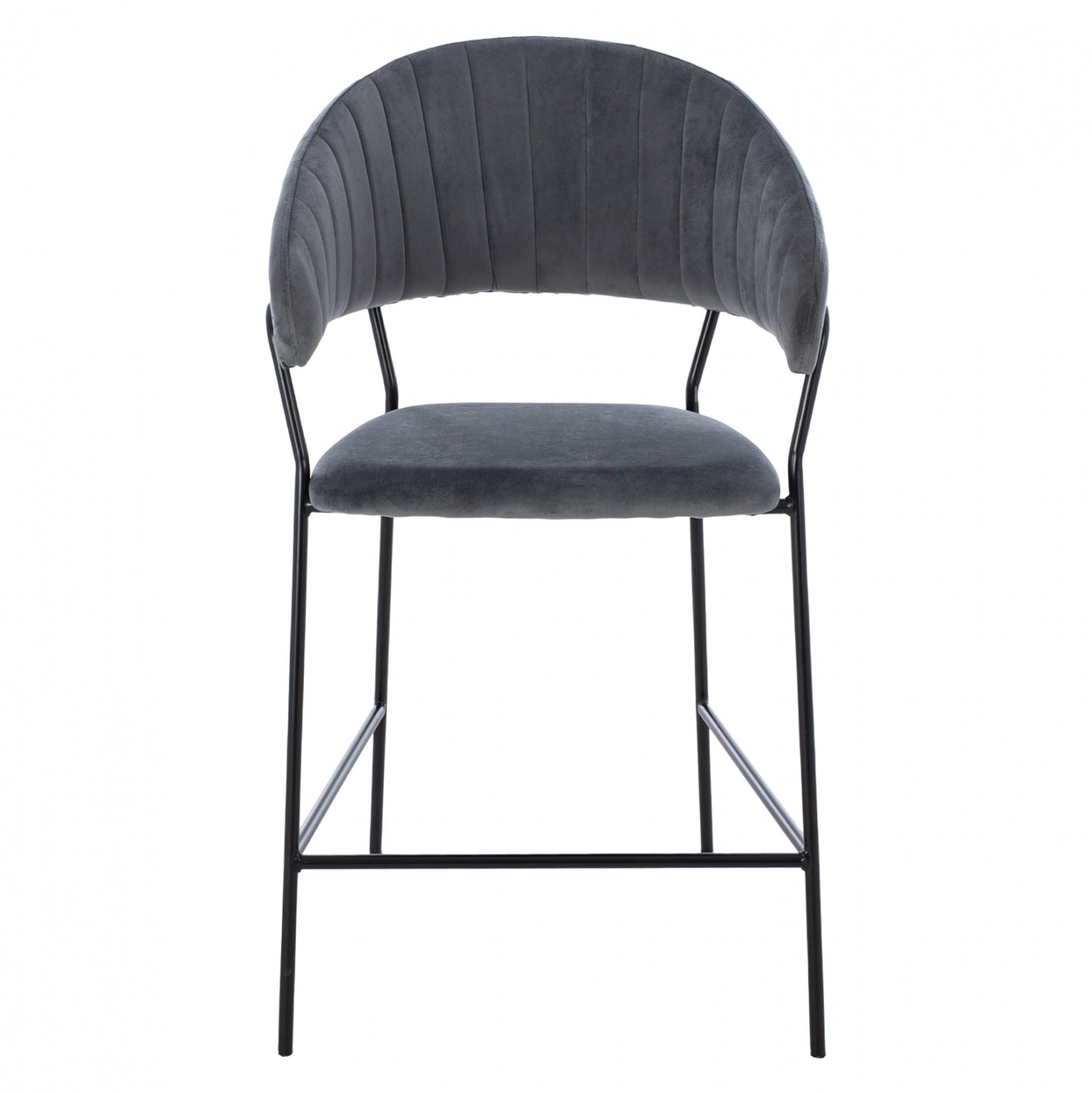 Medium Height Stool ΗΜ8734.01 Gray Velvet With Black Frame 60x55x100y Cm.