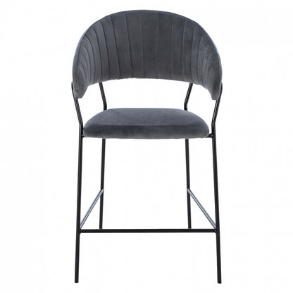 Medium Height Stool ΗΜ8734.01 Gray Velvet With Black Frame 60x55x100y Cm.
