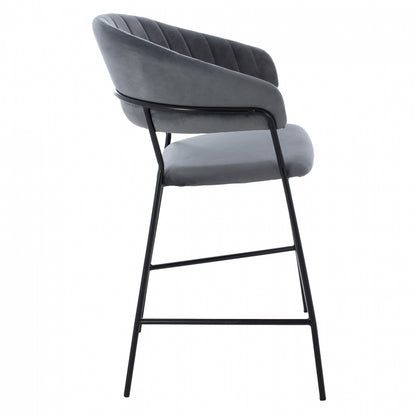 Medium Height Stool ΗΜ8734.01 Gray Velvet With Black Frame 60x55x100y Cm.