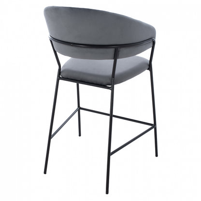 Medium Height Stool ΗΜ8734.01 Gray Velvet With Black Frame 60x55x100y Cm.
