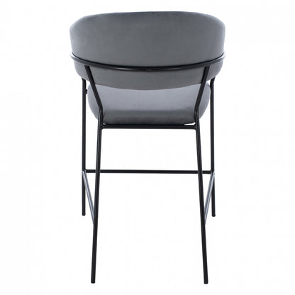 Medium Height Stool ΗΜ8734.01 Gray Velvet With Black Frame 60x55x100y Cm.