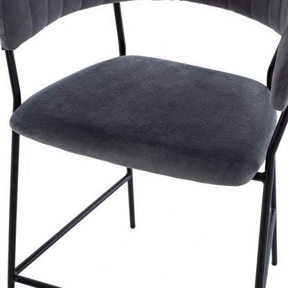 Medium Height Stool ΗΜ8734.01 Gray Velvet With Black Frame 60x55x100y Cm.