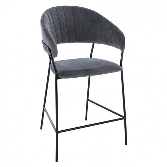 Medium Height Stool ΗΜ8734.01 Gray Velvet With Black Frame 60x55x100y Cm.