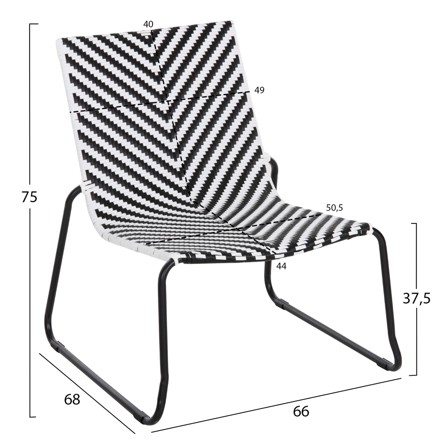 Metal Chair Pony Hm6082 Black & White Synthetic Rattan 66x68x75hcm.