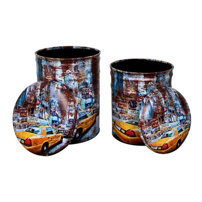 Metallic Set 2 Pieces Stool With Storage Space & Pu Hm267 Yellow
