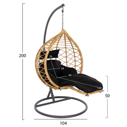 Single Hanging Nest With Footrest Gracie Hm5755.02 Beige Synthetic Rattan-grey Steel Frame Φ104x200hcm.