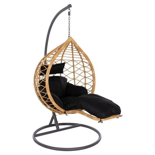 Single Hanging Nest With Footrest Gracie Hm5755.02 Beige Synthetic Rattan-grey Steel Frame Φ104x200hcm.