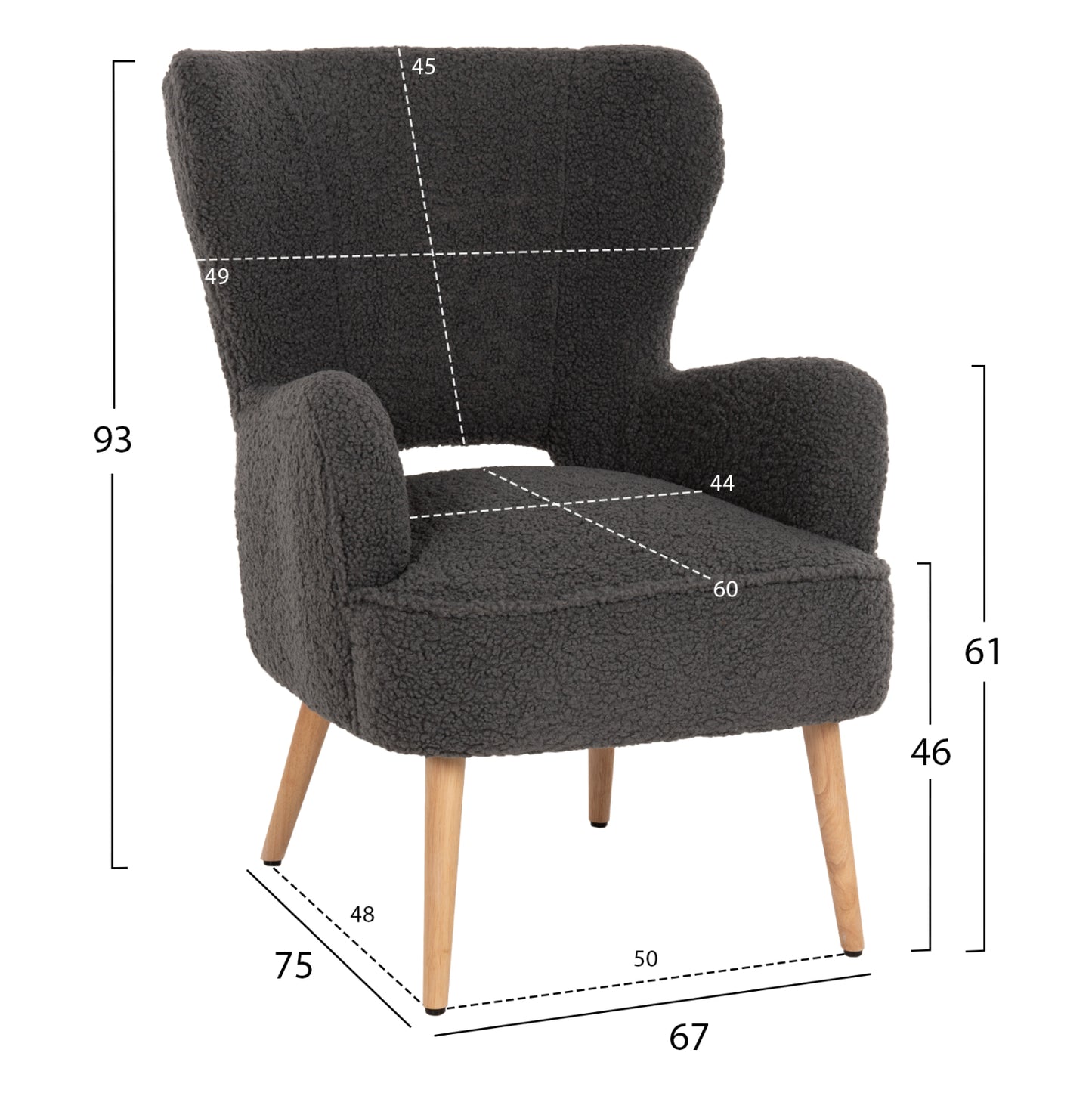 Armchair Mylie Hm8394.21 Grey Boucle Fabric 66x75x93hcm.