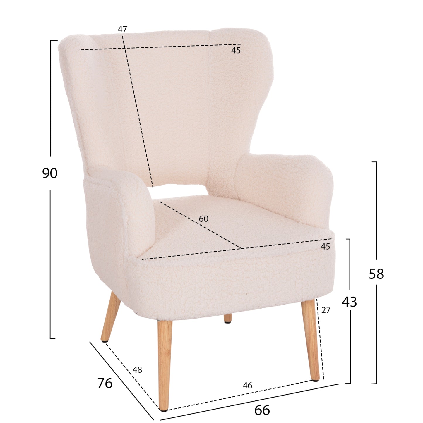 Armchair Mylie Hm8394.23 White Boucle Fabric 66x76x90hcm.