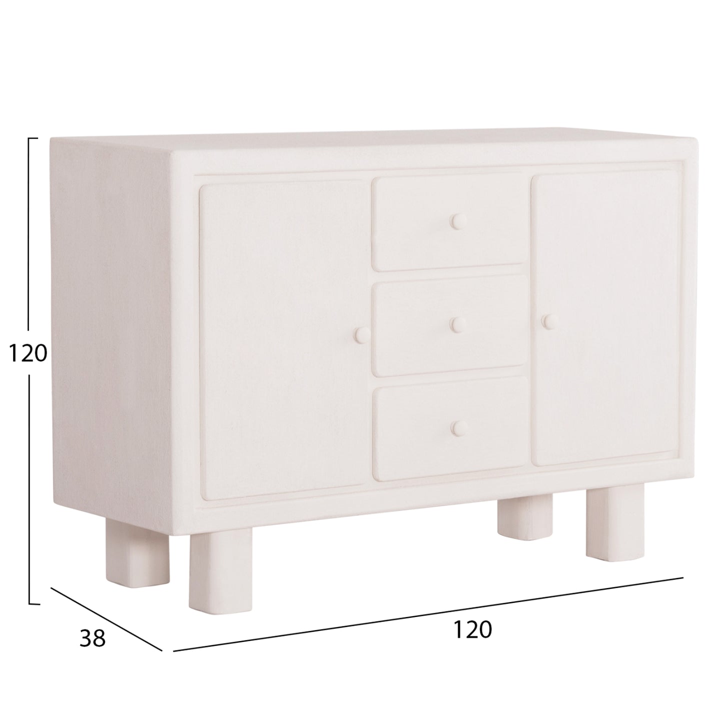 Buffet Series Santorini Hm18048 Mdf In Off-white Color-3 Drawers & 2 Doors 120x38x80hcm.