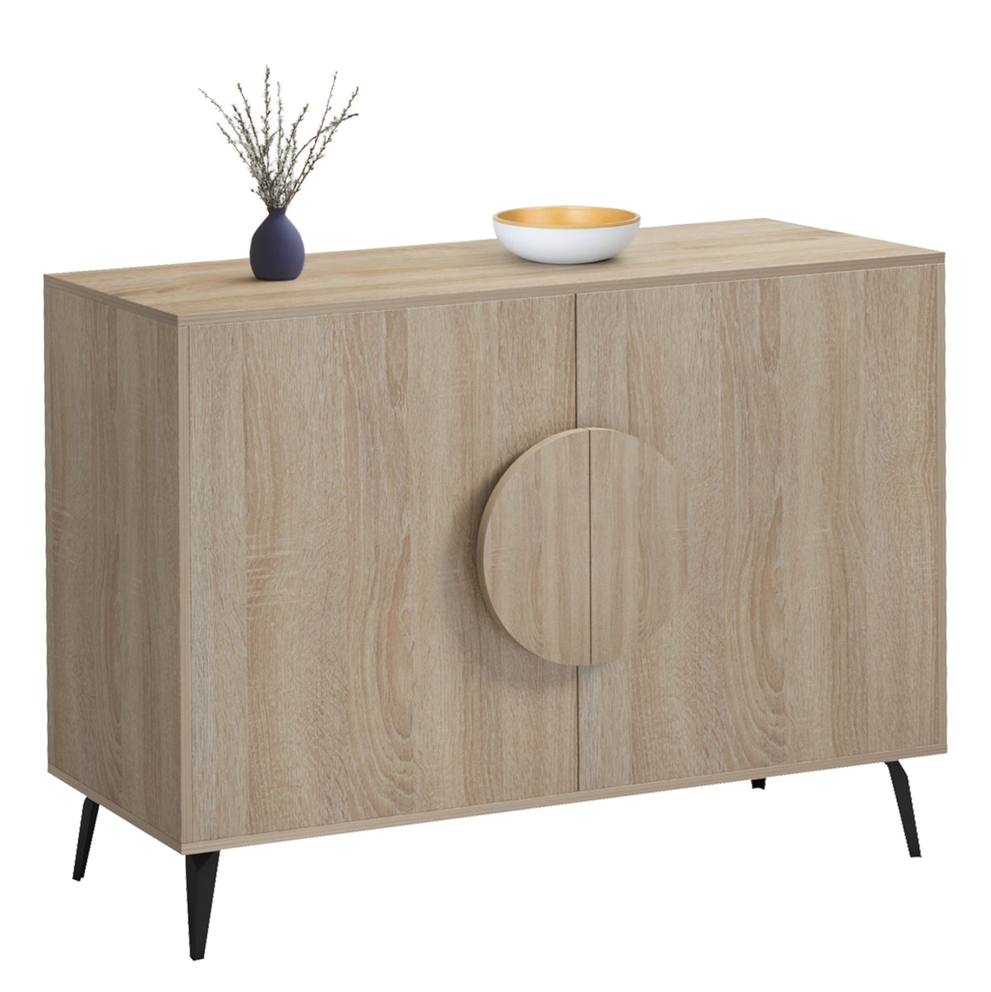 Sideboard Savore Hm18367.01 Melamine In Sonama-black Metal Legs 110x35.5x82hcm.