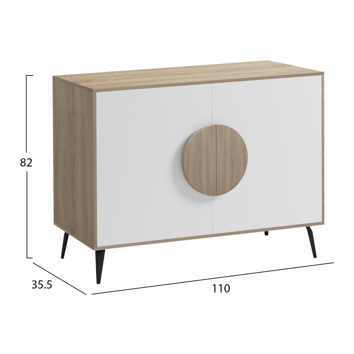 Sideboard Savore Hm18367.11 Melamine In Sonama/white--black Metal Legs 110x35.5x82hcm.