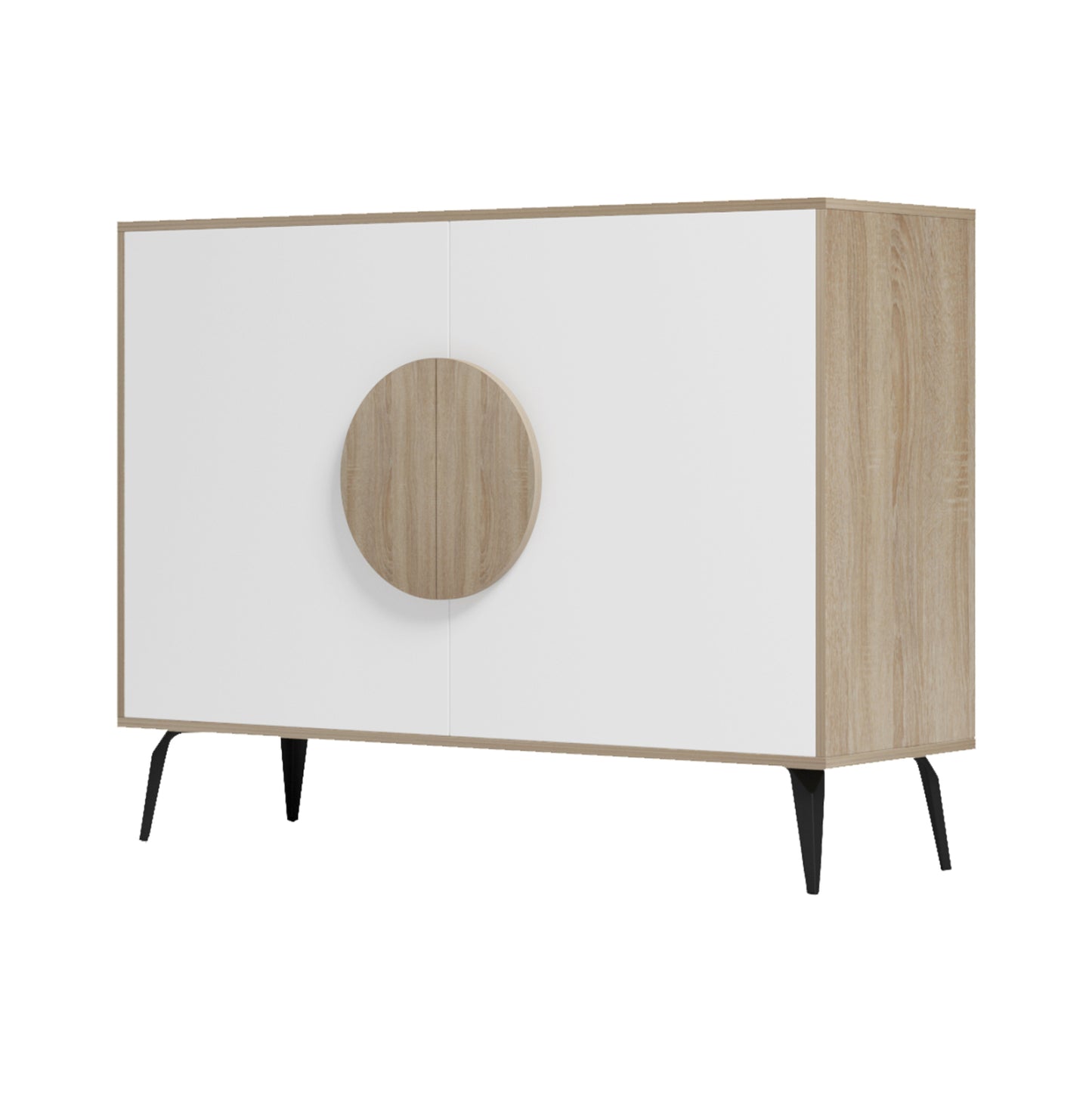 Sideboard Savore Hm18367.11 Melamine In Sonama/white--black Metal Legs 110x35.5x82hcm.