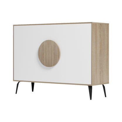 Sideboard Savore Hm18367.11 Melamine In Sonama/white--black Metal Legs 110x35.5x82hcm.