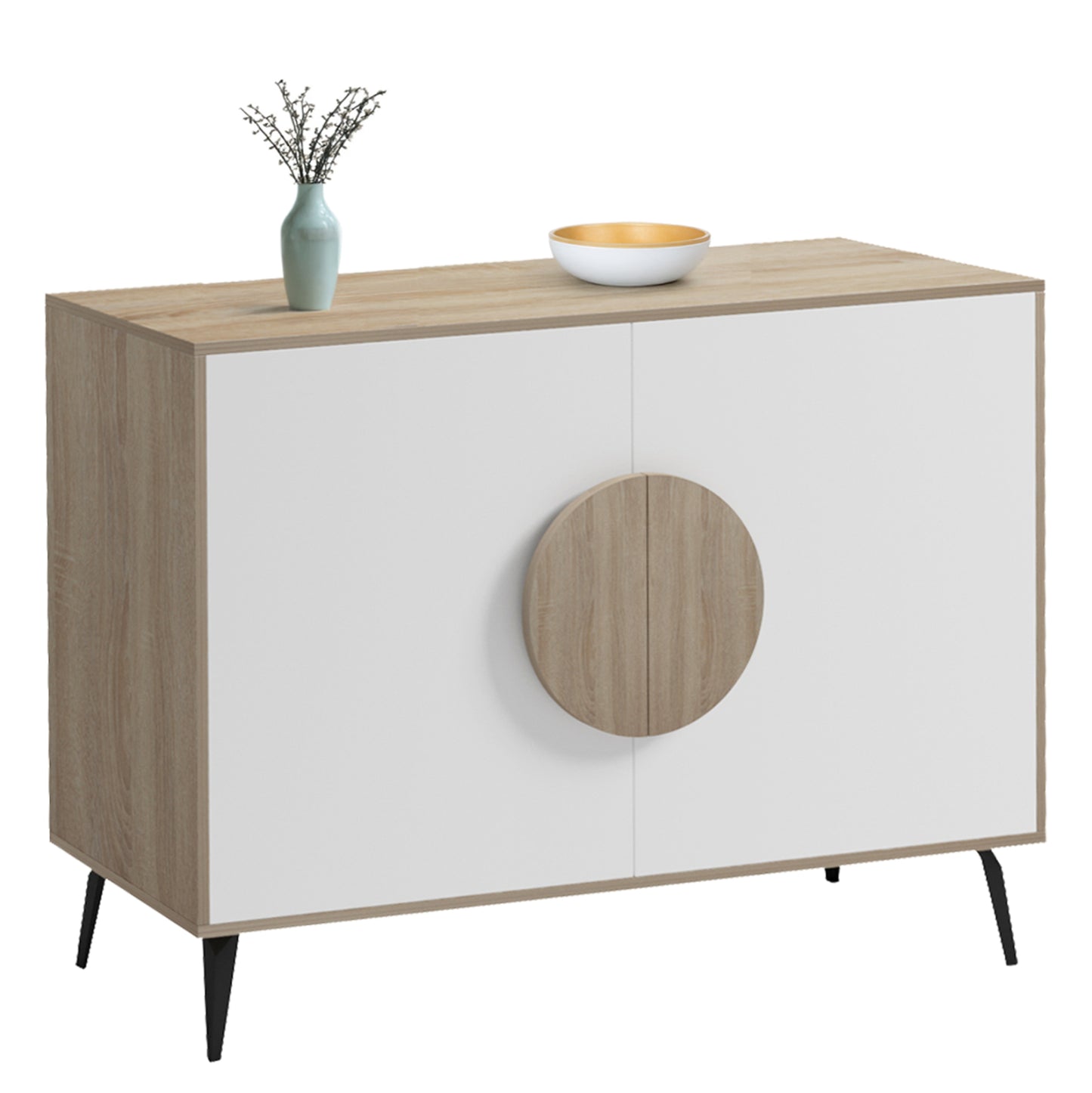 Sideboard Savore Hm18367.11 Melamine In Sonama/white--black Metal Legs 110x35.5x82hcm.