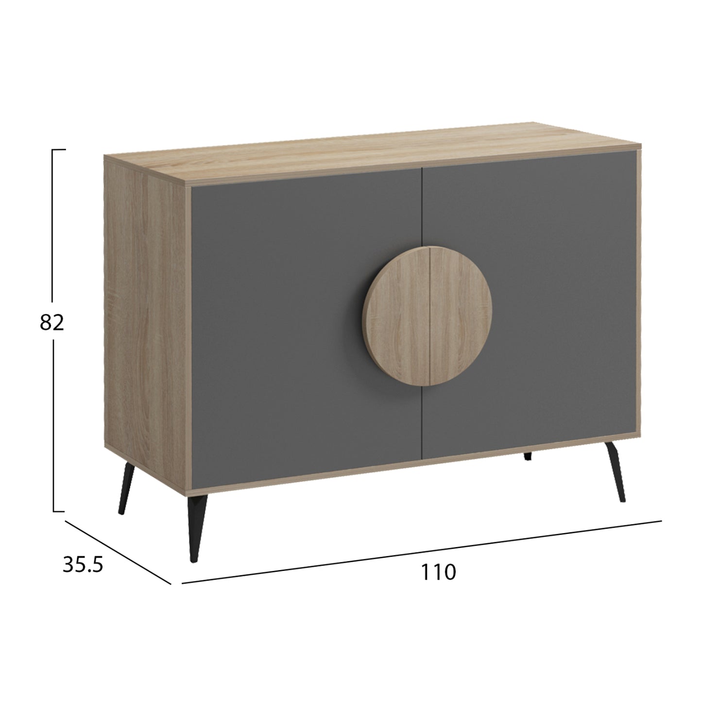Sideboard Savore Hm18367.13 Melamine In Sonama/grey--black Metal Legs 110x35.5x82hcm.