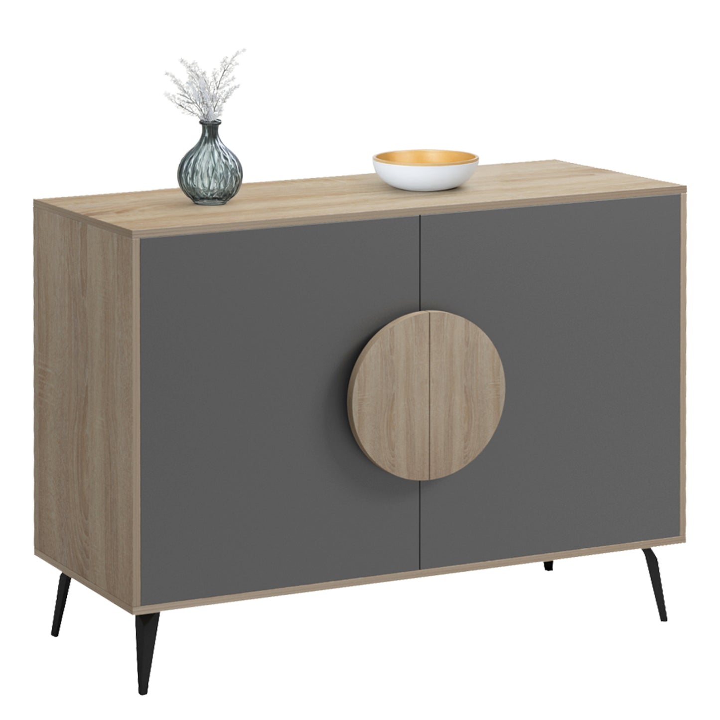 Sideboard Savore Hm18367.13 Melamine In Sonama/grey--black Metal Legs 110x35.5x82hcm.