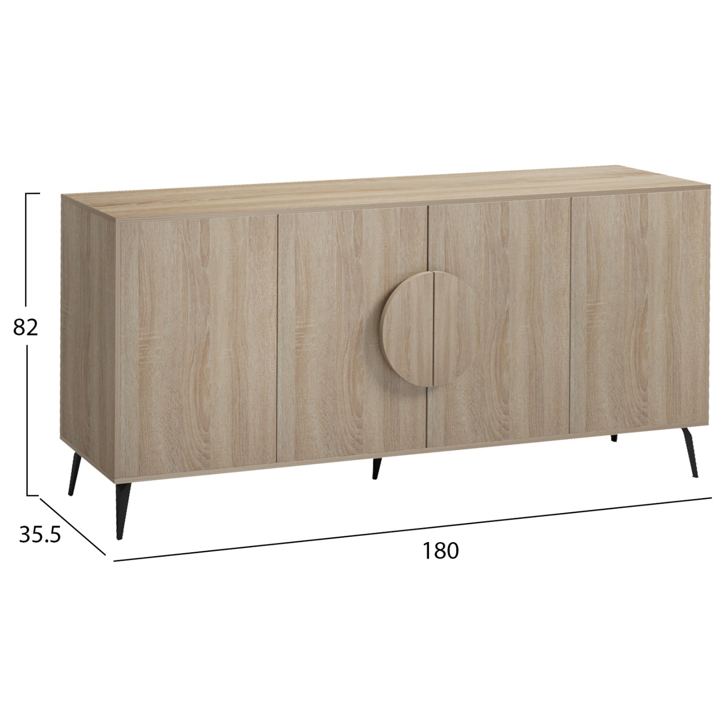 Sideboard Savore Hm18368.01 Melamine In Sonama-black Metal Legs 180x35.5x82hcm.