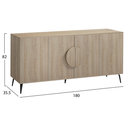 Sideboard Savore Hm18368.01 Melamine In Sonama-black Metal Legs 180x35.5x82hcm.