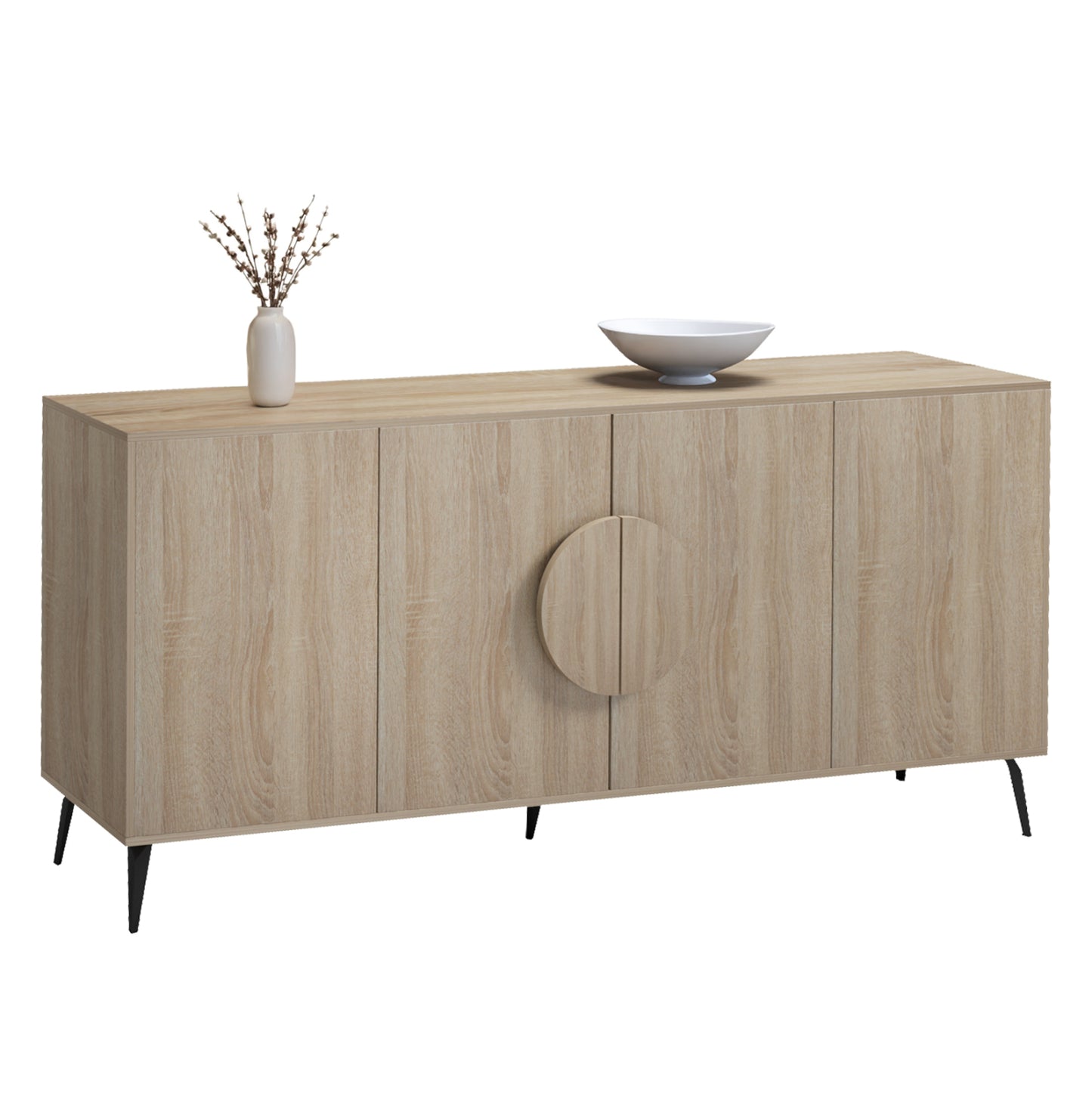Sideboard Savore Hm18368.01 Melamine In Sonama-black Metal Legs 180x35.5x82hcm.