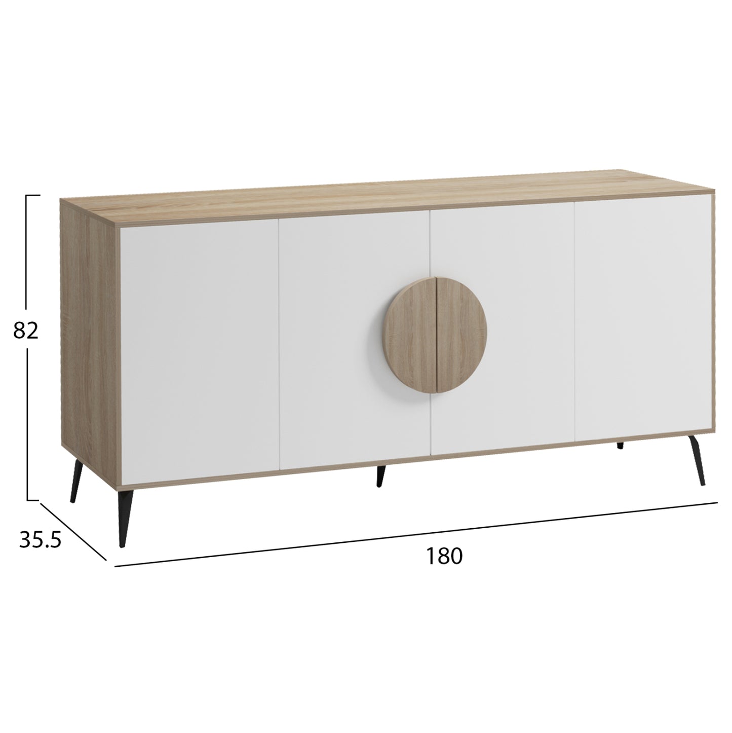 Sideboard Savore Hm18368.11 Melamine In Sonama/white--black Metal Legs 180x35.5x82hcm.