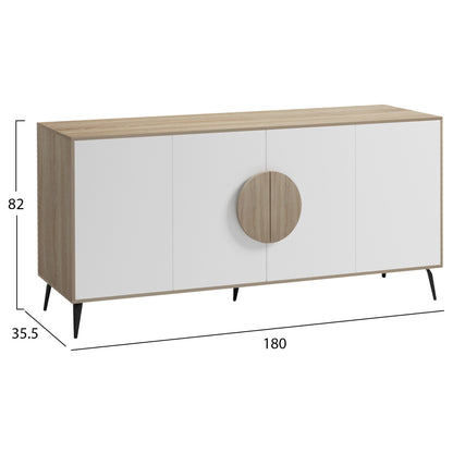 Sideboard Savore Hm18368.11 Melamine In Sonama/white--black Metal Legs 180x35.5x82hcm.