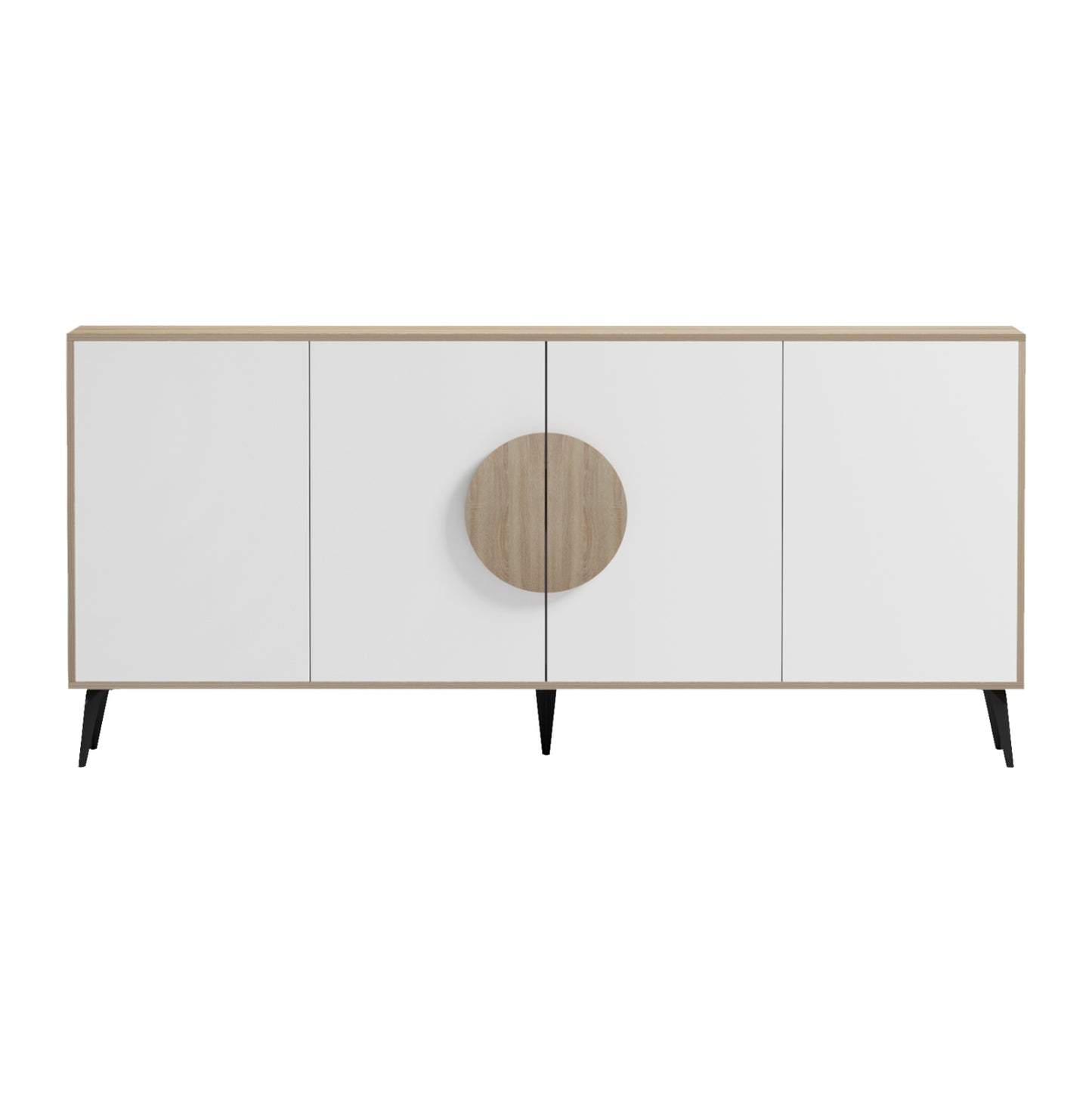 Sideboard Savore Hm18368.11 Melamine In Sonama/white--black Metal Legs 180x35.5x82hcm.