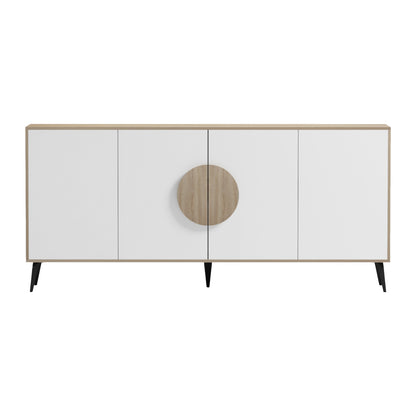 Sideboard Savore Hm18368.11 Melamine In Sonama/white--black Metal Legs 180x35.5x82hcm.