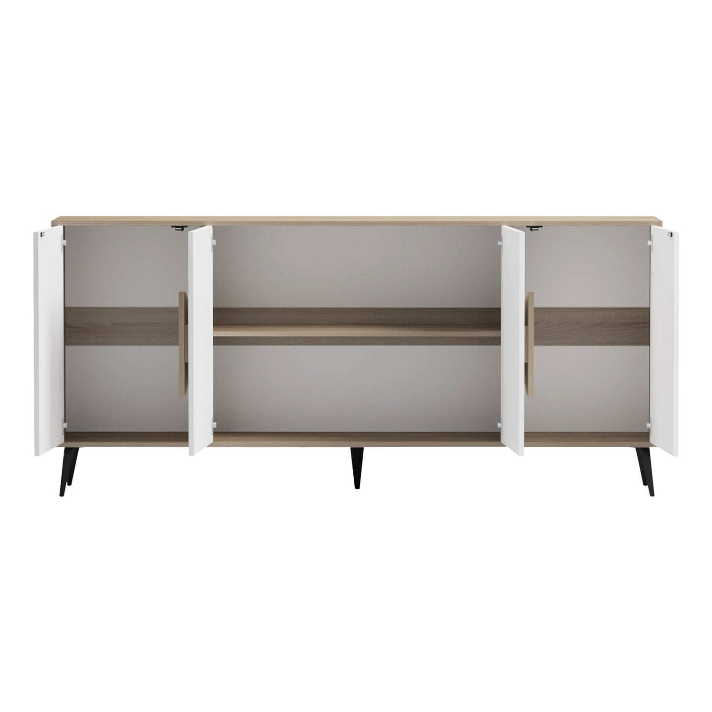 Sideboard Savore Hm18368.11 Melamine In Sonama/white--black Metal Legs 180x35.5x82hcm.
