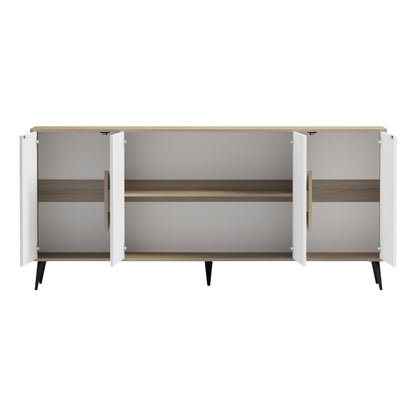 Sideboard Savore Hm18368.11 Melamine In Sonama/white--black Metal Legs 180x35.5x82hcm.