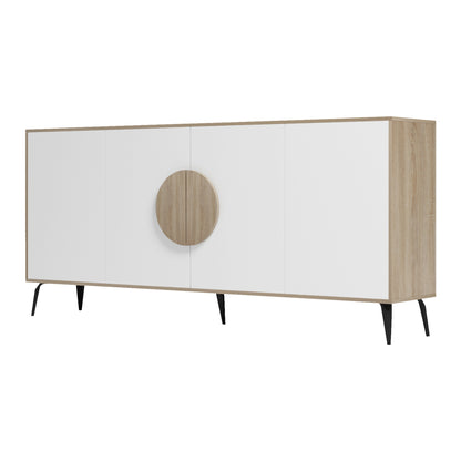 Sideboard Savore Hm18368.11 Melamine In Sonama/white--black Metal Legs 180x35.5x82hcm.