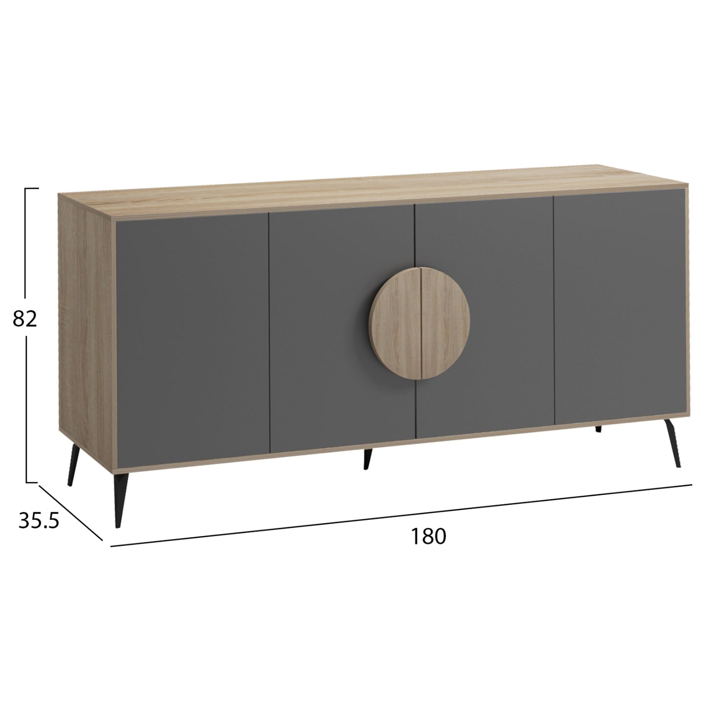 Sideboard Savore Hm18368.13 Melamine In Sonama/grey--black Metal Legs 180x35.5x82hcm.